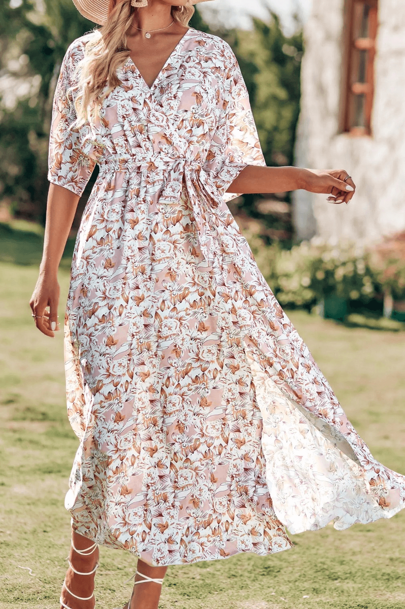 NEW 3/4 Sleeve Loose Floral Maxi Dress XL NO BELT