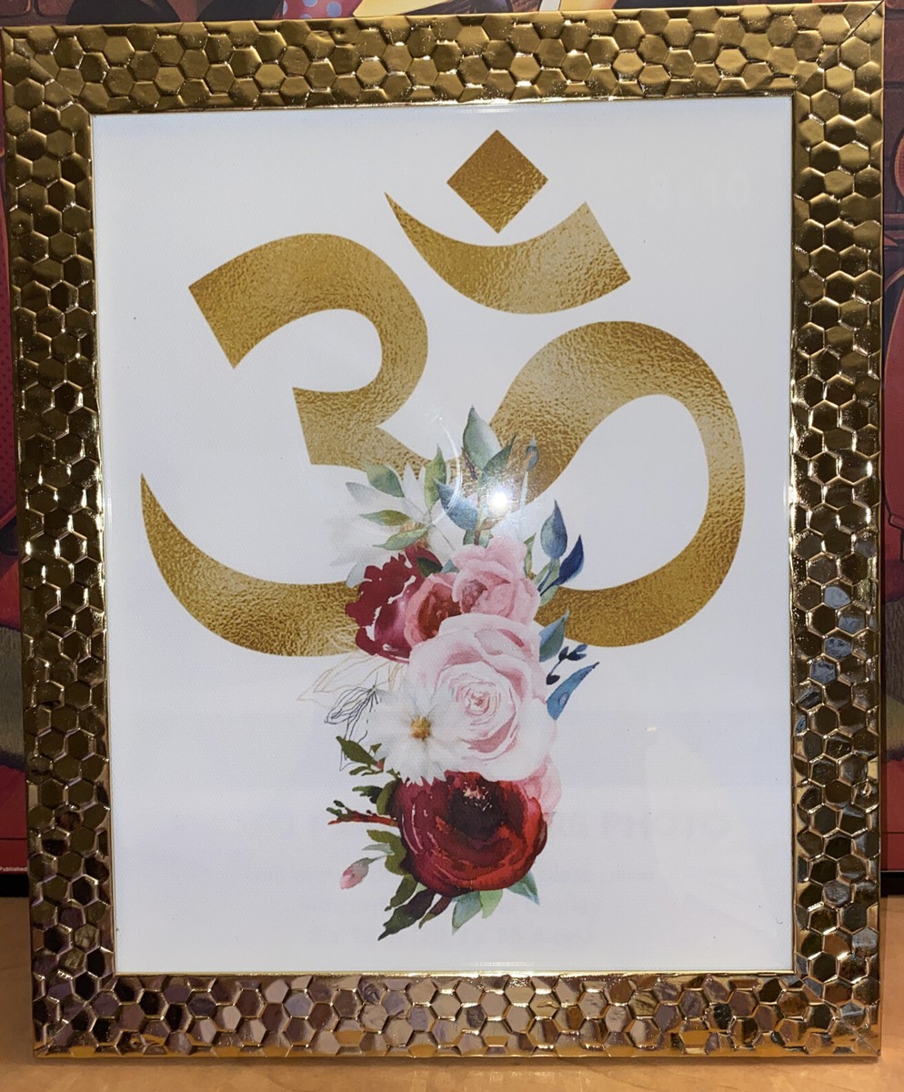 Om Art Mantra Symbol, Ohm Floral Yoga Studio Decor, Om Wall Art FRAMED  CANVAS