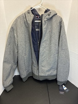 Tommy Hilfiger Mens Coat 3 Layer Fabric Water Wind Resistant Sz L Gray/Navy
