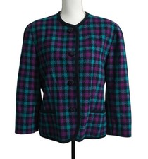 Pendleton Vintage Wool Blazer Womens Size 16 Blue Purple Button Up Jacket