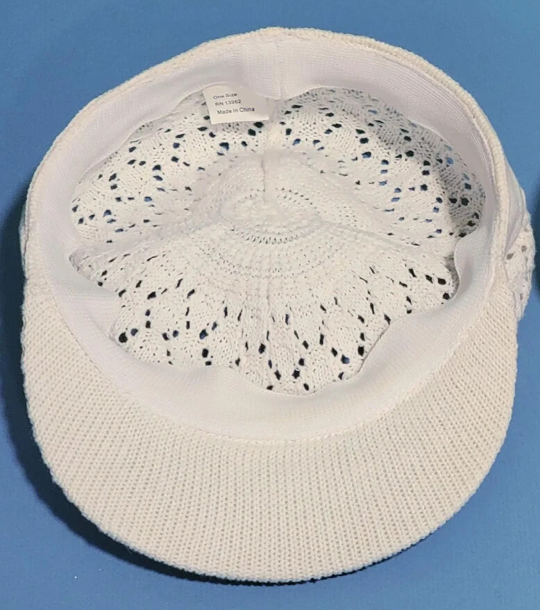 Rare White Crochet Knit Hat - Cabbie, Newsboy, Baker Style Ladies Airy Visor Cap image 5