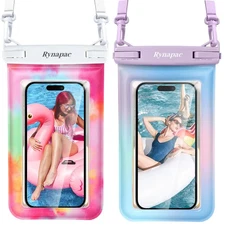2 Pack IPX8 Floating Waterproof Phone Pouch Dry Bag for up to 8.5" Phone