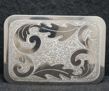 WL15118 VINTAGE 1970s FLORAL ARTWORK UNISEX FASHION NICKEL SILVER BELT BUCKLE