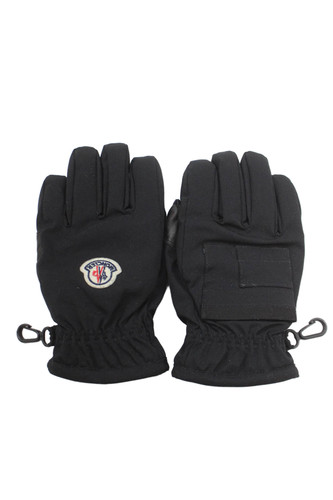 Moncler Childrens Boys Leather Contrast Gloves Black Size Medium