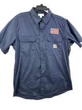 Carhartt Vented Workshirt Size Large L - Regular Short Sleeve Navy Blue 396-20