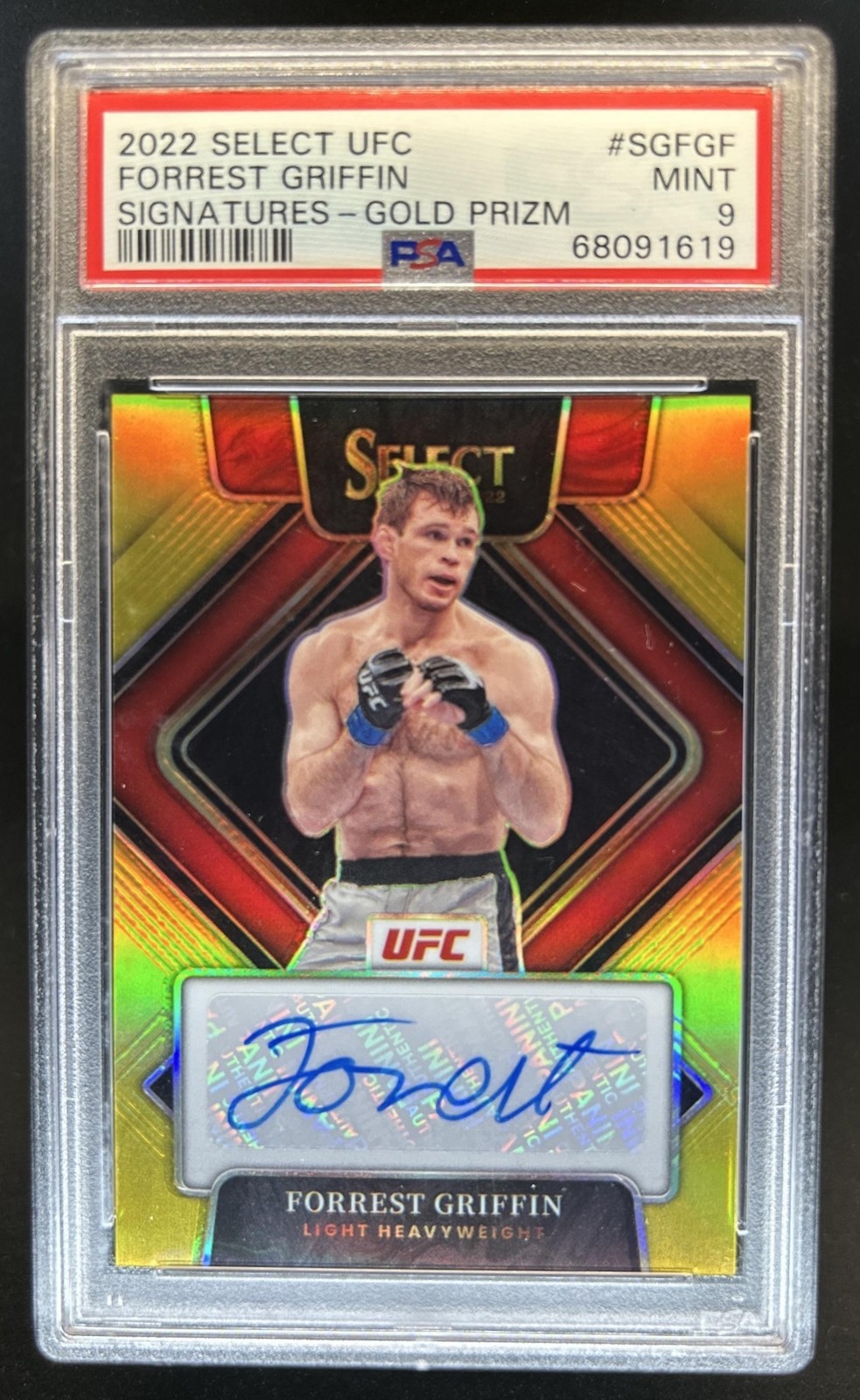 2022 Panini Select UFC Forrest Griffin Signatures Gold Prizm Auto #/10 PSA 9