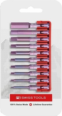 PB Swiss Tools Hex Bit Block PB E6.713 CN10-Piece Bit Set with 10 Long E6 1/4