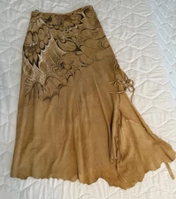 Vintage Roberto Cavalli Suede Moth Cloth Fringe Skirt Spring 2004 Runway
