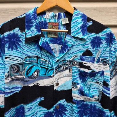 VTG Pineapple Connection Hawaiian Shirt Mens M Blue Rayon Aloha Made In Korea