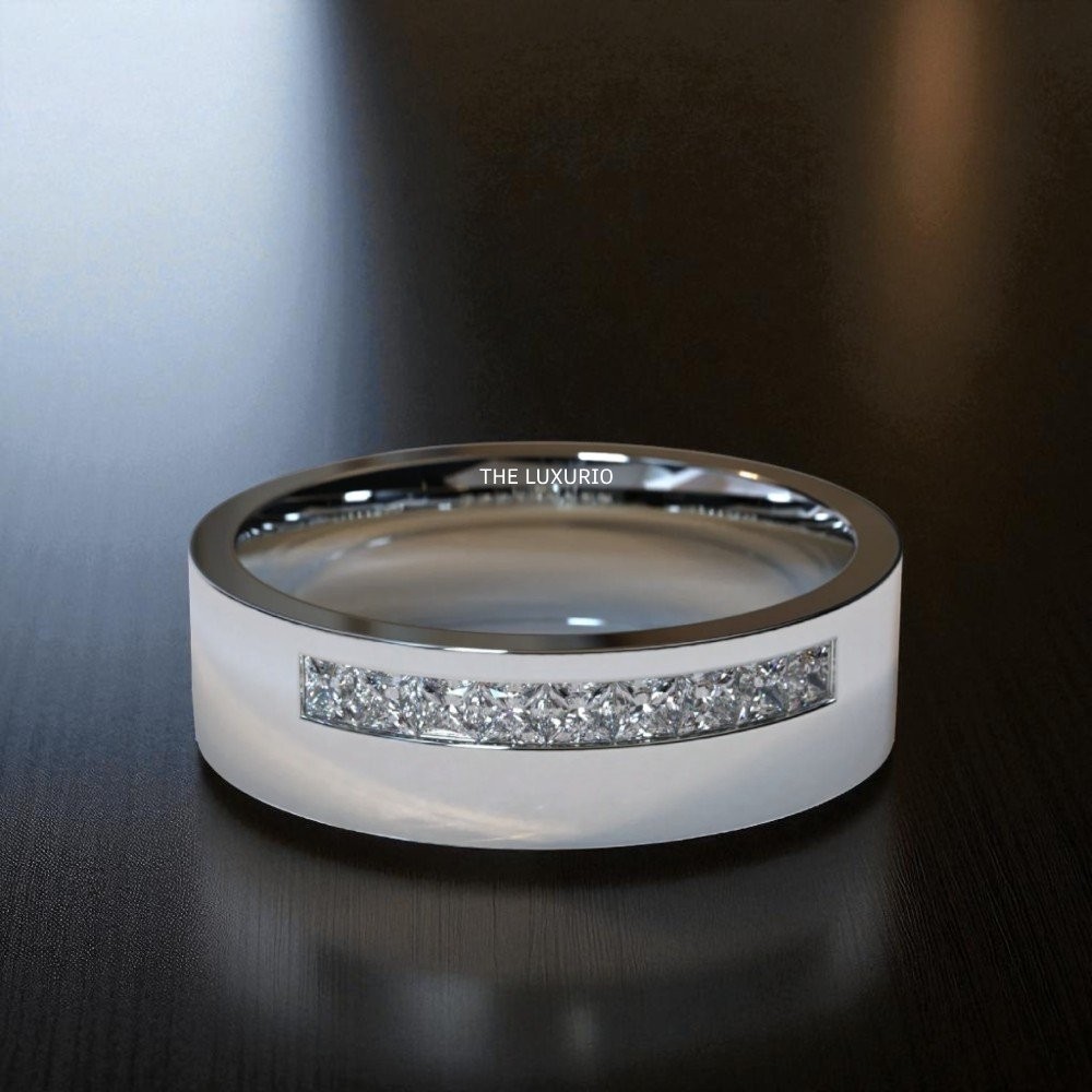 Princess Cut Diamond Gold Engagement Band 0.50 Ct Lab Created 14K White Men Ring