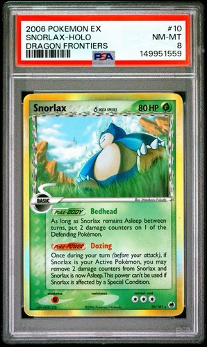 2006 SNORLAX Pokemon Card #10 EX Dragon Frontiers Holo PSA 8 NM-MT