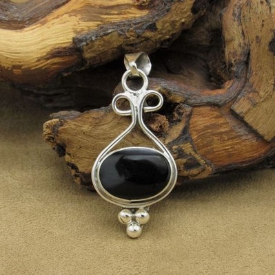 Lush Schwarzer Onyx Edelstein 925 Sterling Silber Anhänger S-412