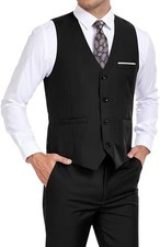 Mens Slim Fit Vest And Pants Black 2 Piece Size M