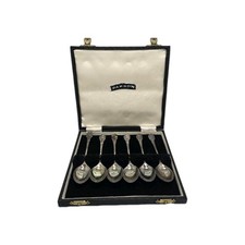 Vintage Set of 6 English EPNS Silver Coffee Spoons 4.75in Pakson Thistle Case