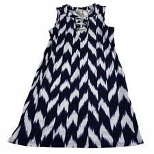 Michael Kors Sleeveless Tunic Navy White Zig Zag V-Neck Dress Size M