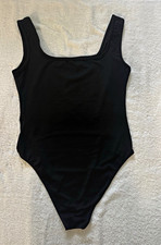 Women's Black One-Piece Swimsuit Solid Wide Strap Regular Size S