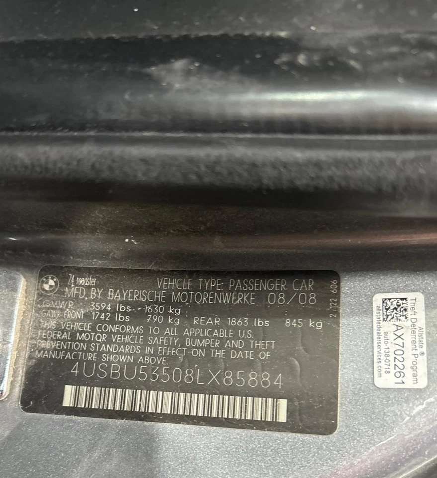 2008 BMW Z4 Passenger Right Headlamp Lear Turn Lens 3.0L Rdstr Xenon HID 06-08 Foto 2 de 2