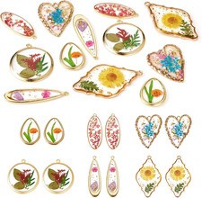 12Pcs Dried Pressed Flower Charms for Keychain Making 6 Styles Alloy Epoxy Resin