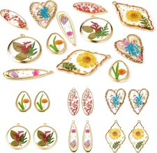 12Pcs Dried Pressed Flower Charms for Keychain Making，6 Styles Alloy Epoxy Resin