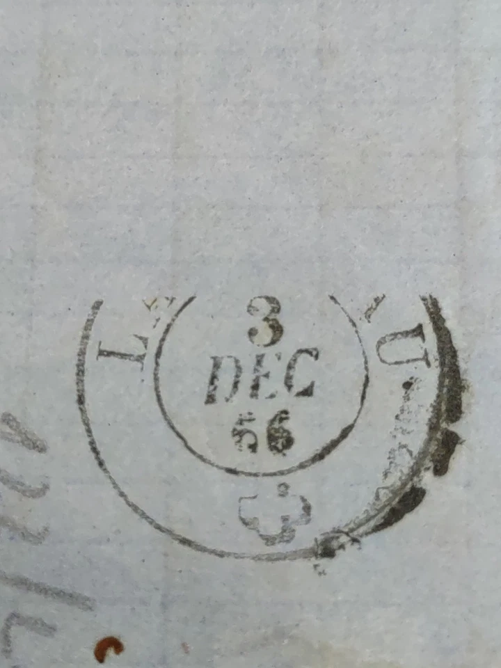 Suiza Sobre con fecha 1866, 10c, azul, Langenthal cancelado (0802-2) Foto 3 de 4