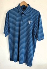 Greg Norman Men's Blue White Stripe Short Sleeve Logo Polo Golf Shirt Size Large