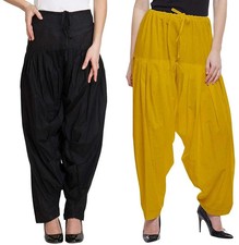 Women's Pure Cotton Plain Semi Patiala Salwar Pant Black  Yellow Pack of 2Pcs