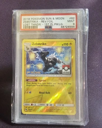 Zebstrika - 82/214 - Pokemon Lost Thunder 1st Place League Promo NM PSA 9