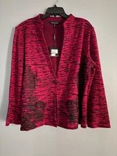 Ming Wang CRA Red Black Embroidered Knit Jacket XL