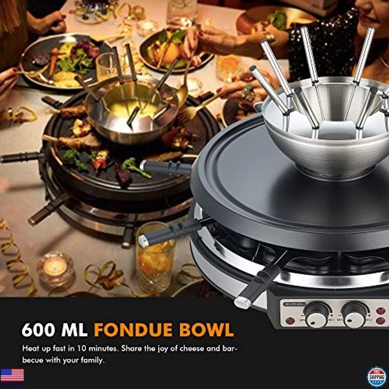 Electric Fondue Pot Set with Grill, 600ml, 8 Forks, Dual Thermostats - Image 3 of 4