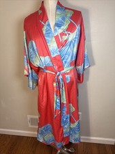 Natori Private Luxuries Large Floral Large Satin Kimono Sleeve Belted Robe Asian
