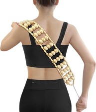 Wooden Back Massager Roller with Manual Strap for Neck and Shoulder Relief