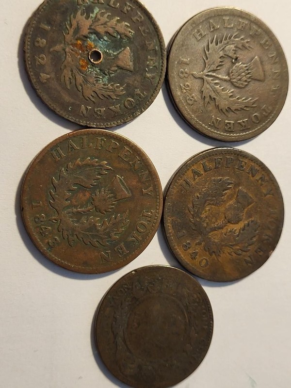 1823,24,40,43 Nova Scotia Copper Half Penny &  1861 Scotia penny