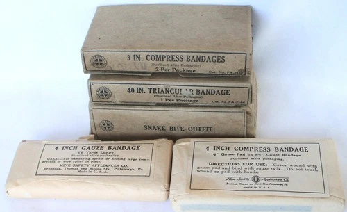 Lot Of WW2 Era Mine Safety Bandages/Snake Bite Kit For U.S. Military First Aid