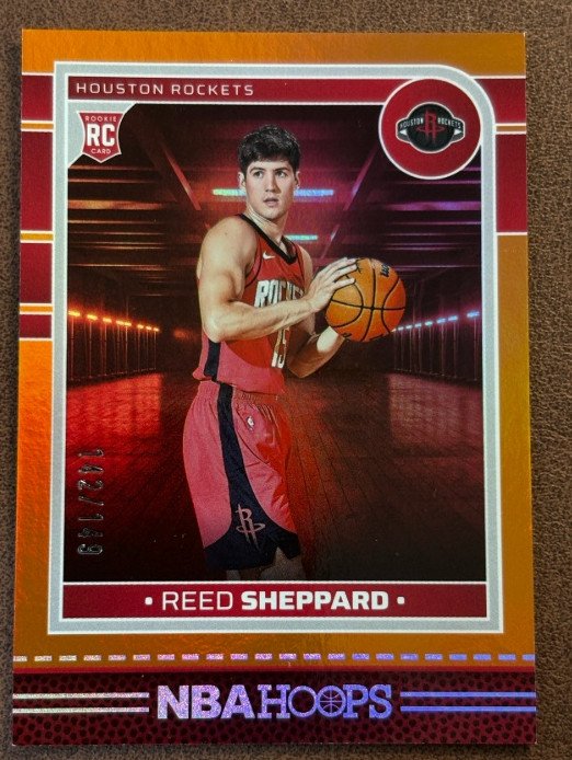 Reed Sheppard 2024-25 Panini NBA Hoops 142/149 Orange Rookie RC Rockets #233