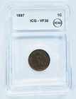 1897 Indian Head Penny 1c - ICG Graded VF30 - Authentic Cent