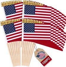 100 Pack Small American Flags on Stick, 4X6 Inch Mini US Hand Held Wooden Stick
