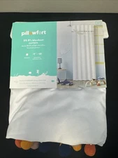 Pillowfort White With Multi Poms Pom Pom Blackout Curtain 42X84 NWT