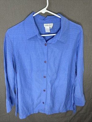 Cold Water Creek Button Down Blue Dress Shirt Crinkle Style Size Large