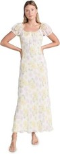 LoveShackFancy White Yellow Pink Floral Print Kelila Chiffon Lace Maxi Dress S