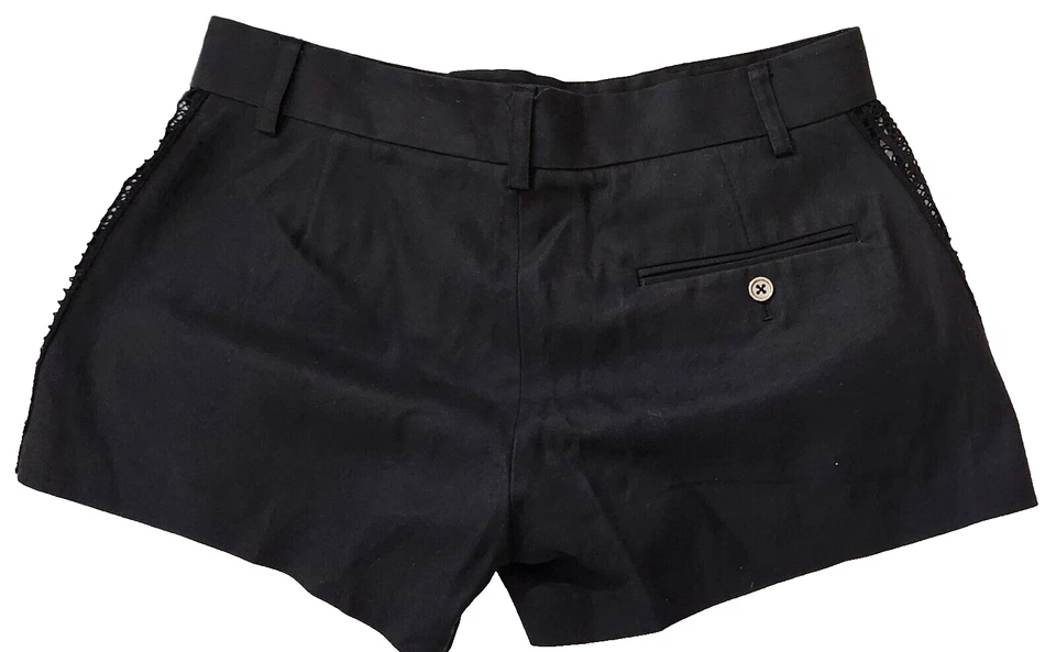 CATHERINE MALANDRINO Shorts Size 0 Silk Blend Crochet Sides Black Flat Front - Image 3 of 4