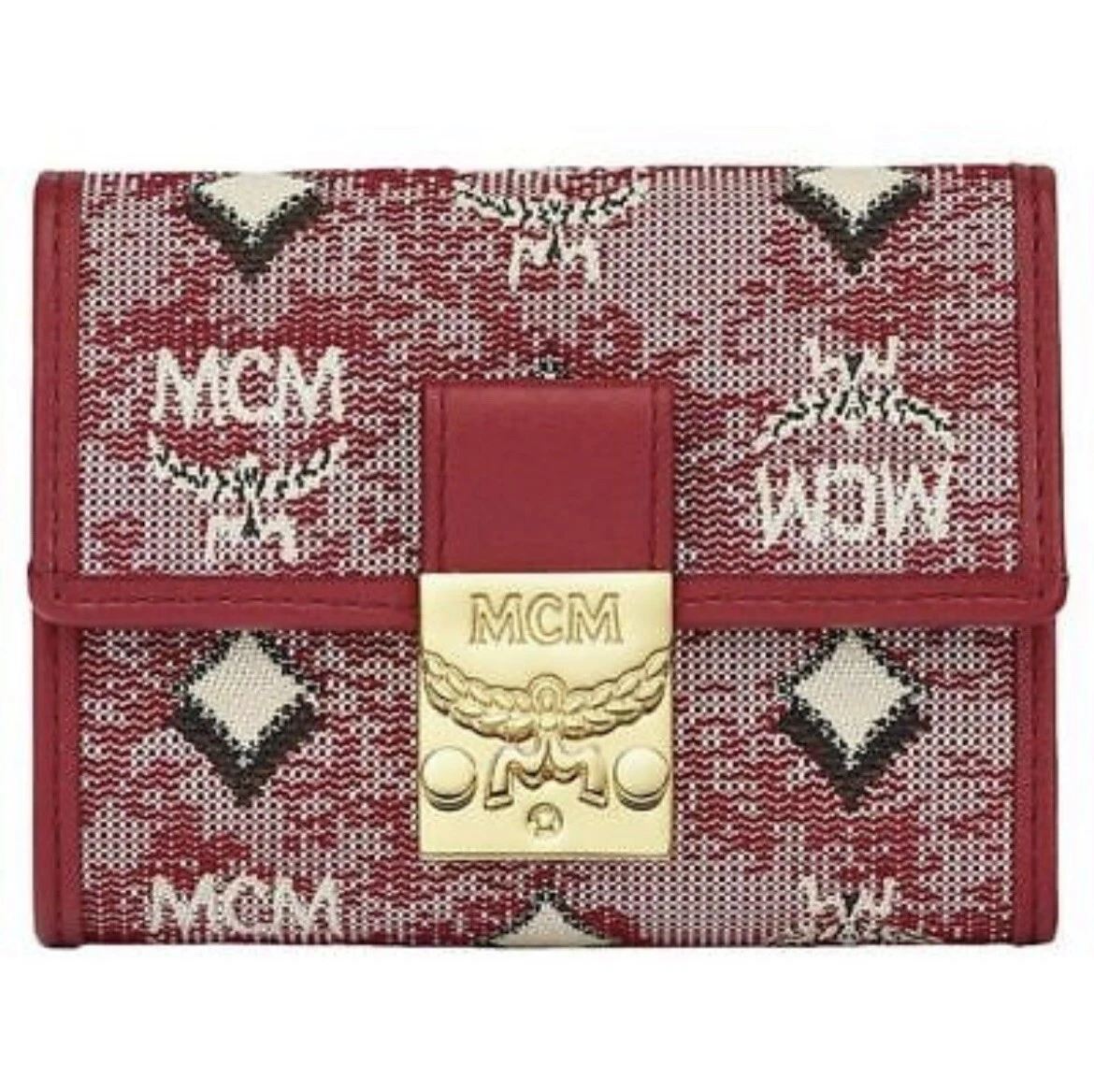 NWT MCM Mini Trifold Wallet in Vintage Jacquard Monogram Red