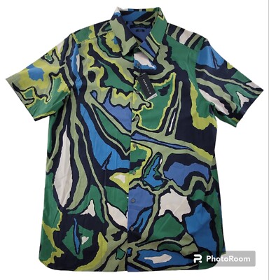 Perry Ellis Mens Big Tall Short Sleeve Shirt Stretch Green Pattern XLT $79