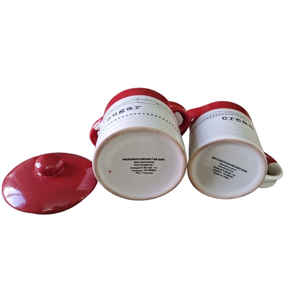 New Red and Ivory Cream & Sugar Set Farmhouse Kirklands New eBay