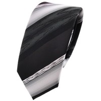 Schmale Tigertie Krawatte Schwarz Anthrazit Grau Silber Gestreift - Schlips