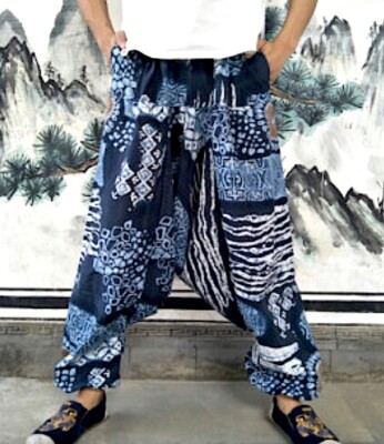 Pantaloni da uomo giapponesi hippie harem pantaloni da uomo pantaloni casual con coulisse pantaloni a gamba larga pantaloni vintage fantasia pantaloni da jogging con tasche vita elasticizzata con