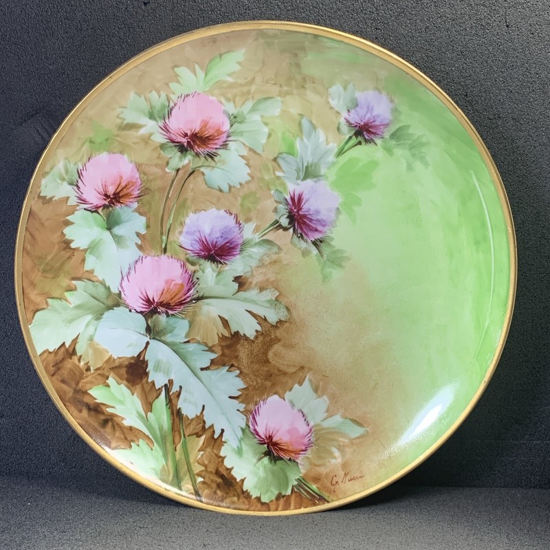 Richard Ginori Hand Painted Thistle Cabinet Plate, Signed “G. Nucci” RARE! HTF!