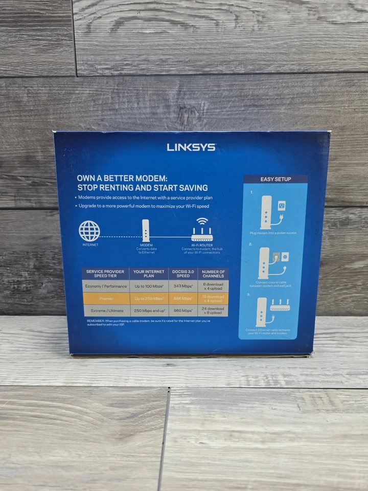LINKSYS Cable Modem 16x4 Bonded Channels DOCSIS 3.0 Black CM3016 Tested - Image 2 of 4
