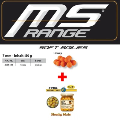 MS - RANGE 7 mm Feeder Soft - Boilies + Cukk  Angelmais mit Flavor: Honey