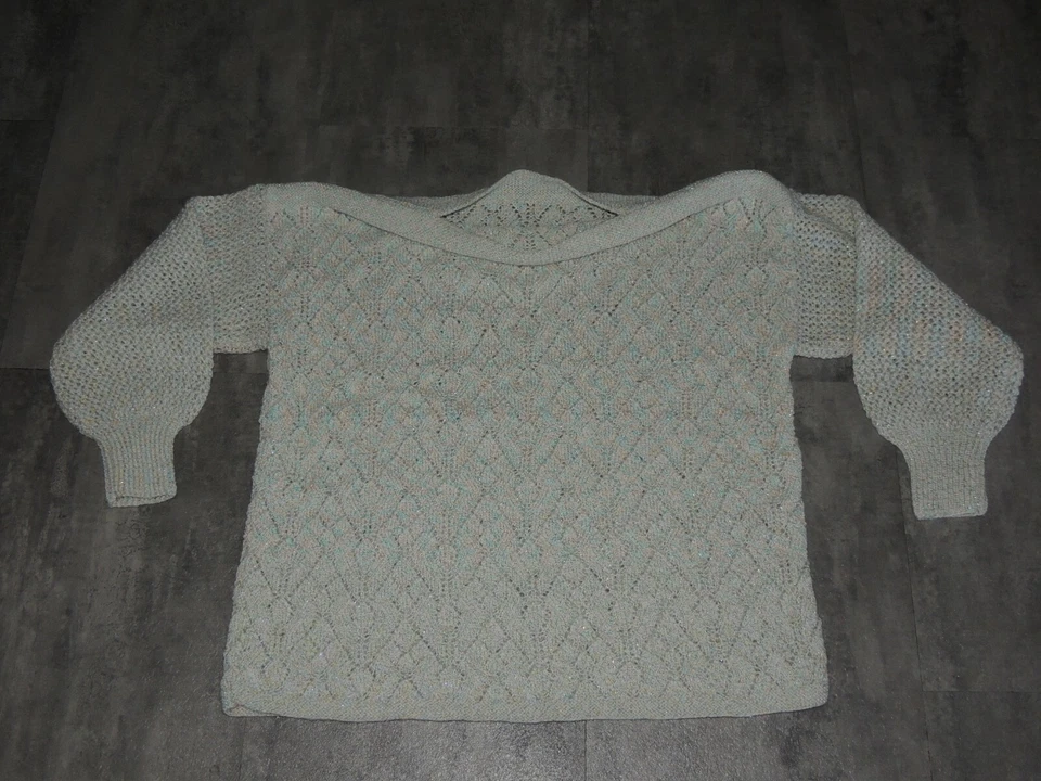 Strickpullover Pullover selbst gestrickt Handarbeit beige Glitzer 40 42 M L NEU  - Bild 2 von 2