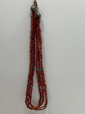 4 STRAND Jay King DTR Amber & Blue Turquoise Bead Sterling 925 Necklace 24 VTG
